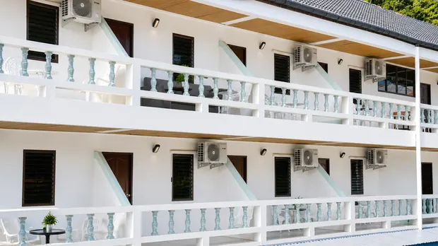 Balconies along the upper floor